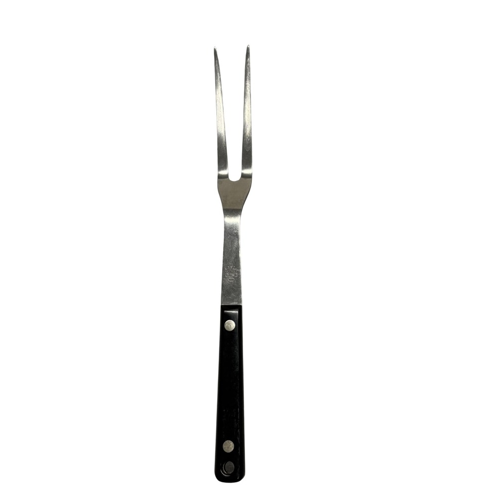 Vintage EKCO Carving Fork Stainless Steel Black Handle USA Roast Kitchen Utensil